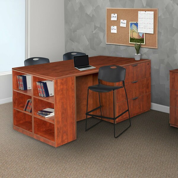 Legacy Lateral File/ 3 Desk Quad with Bookcase End, 46" D, 85" W, 42" H, Cherry, Melamine Laminate LSLF3SD8546CH
